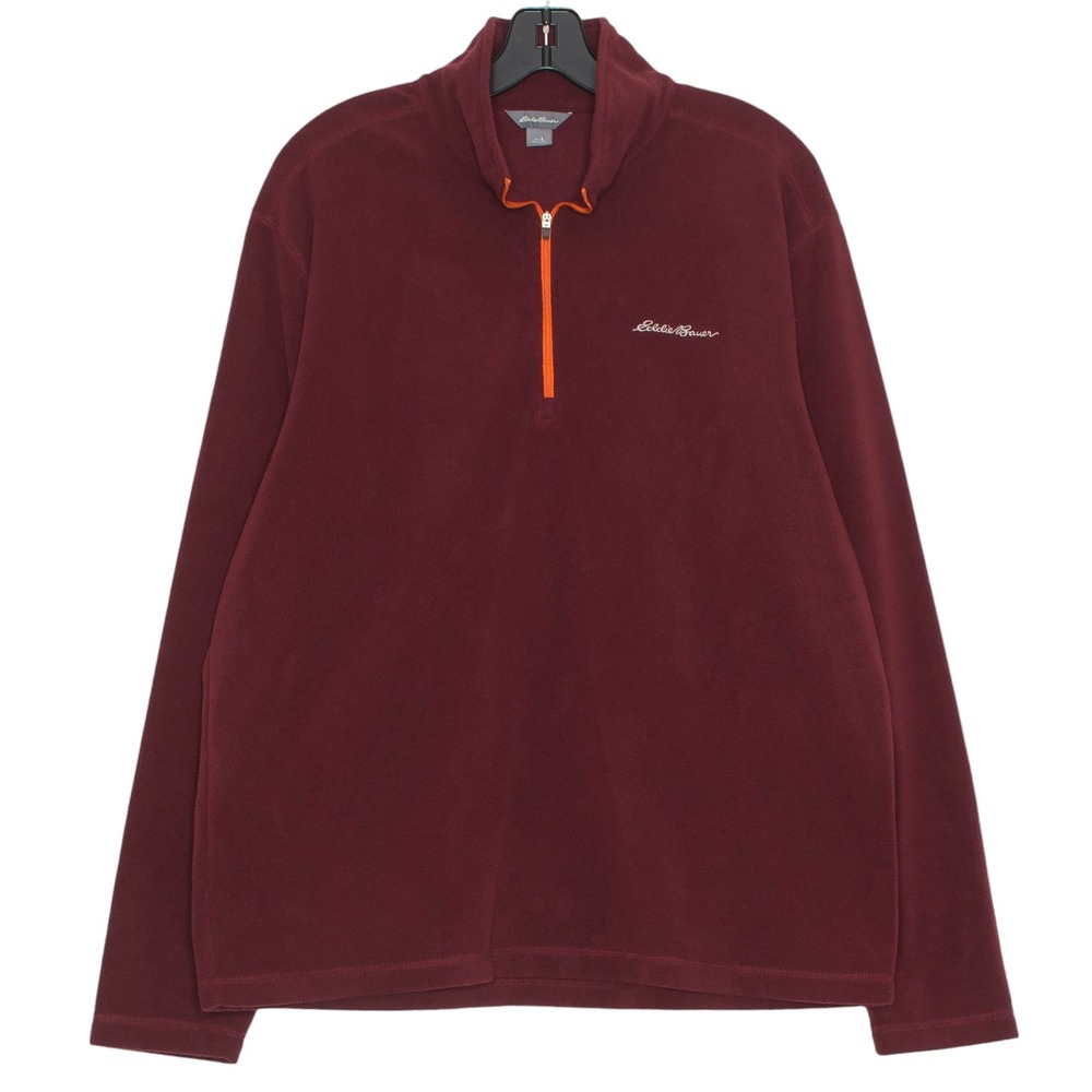 Eddie‎ Bauer Mens Sweater 1/4 Zip Pullover Fleece Outdoor Maroon Size Large GE